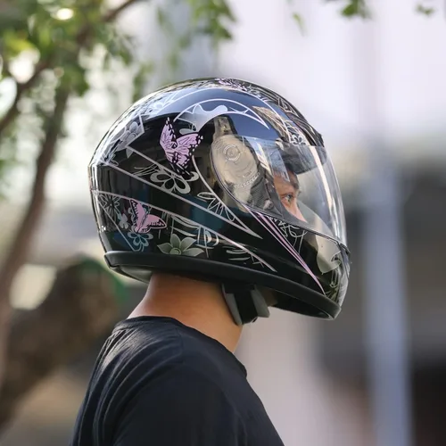 Miniatura 7 de TCT-MOTORPARTS - Casco de motocicleta con tapa abatible, de cara completa, certificado por el DOT, diseño de mariposa rosa y negro, casco deportivo