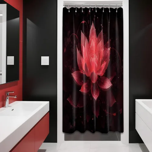 Miniatura 12 de Cortina de ducha con flores de loto negro y azul para decoración de baño, juego de cortinas decorativas de baño con estampado floral, tela