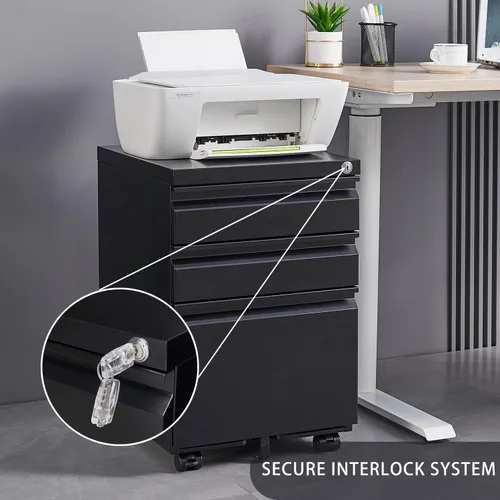 Miniatura 4 de Archivador rodante con cerradura, archivador de almacenamiento de oficina de 3 cajones para tamaño carta, archivador de metal de acero para oficina