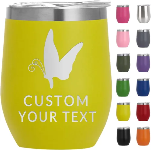 Miniatura 14 de Vaso de vino personalizado para mujer con tapa, grabado personalizado, aislados, de acero inoxidable, texto al vacío, regalos para café, vino, plata