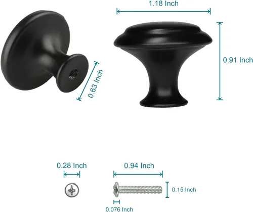 Miniatura 3 de 6 pomos negros para cajones de tocador, perilla moderna de 1.2 pulgadas para armarios y cajones