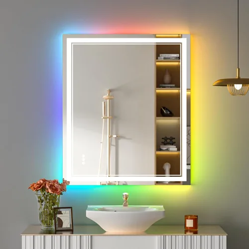 Miniatura 69 de Espejo de baño LED de 72 x 36 pulgadas, retroiluminado y frontal iluminado, espejo de tocador grande iluminado con luces, antiniebla, regulable