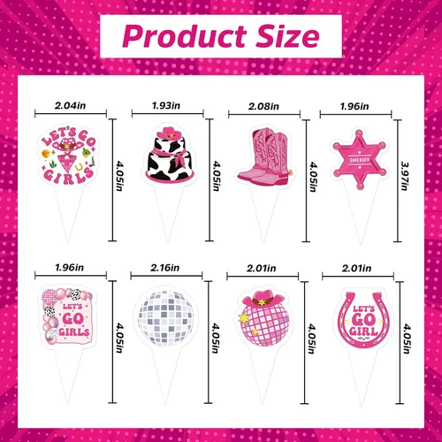 Miniatura 3 de Decoración para tartas de cumpleaños de vaquera disco – NOVBAUB 48 piezas de decoración de fiesta de cumpleaños de vaquera rosa intenso, suministros