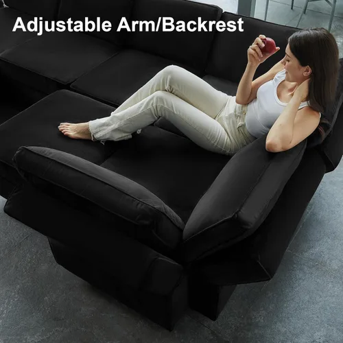 Miniatura 5 de Belffin Sofá Seccional Modular con Chaises de Almacenamiento Sofá Cama Seccional de 8 Asientos Negro