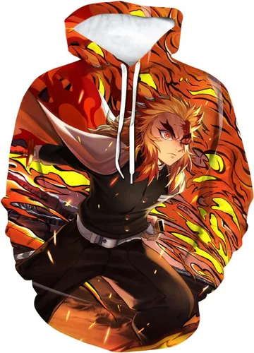 RASBCTK Demon Rengoku Shinjurou Slayer Hoodies Men's Flame Printed Sweatshirt 3D Hoodie Anime Cosplay Costumes