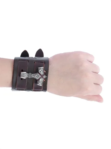 Miniatura 3 de HAQUIL Viking Bracelet for Men Viking Mjolnir Pendant Nordic Wide Leather Wristband Viking Jewelry Men