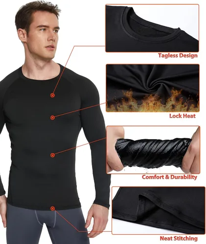 Miniatura 5 de 5 or 4 Pack Men's Thermal Compression Shirt Fleece Lined Long Sleeve Athletic Base Layer Cold Weather Gear Workout Top