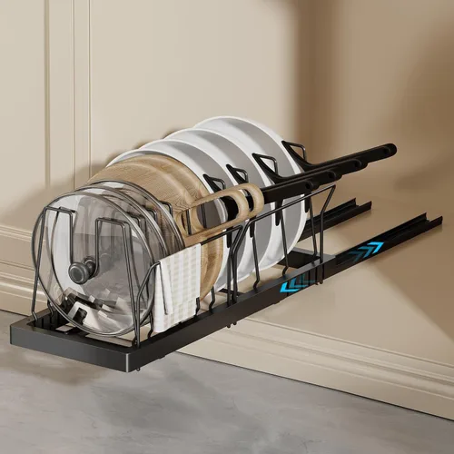 Magheo Organizador de ollas y sartenes debajo del gabinete, organizador de tapa extraíble extensible de 22 pulgadas de profundidad y almacenamiento