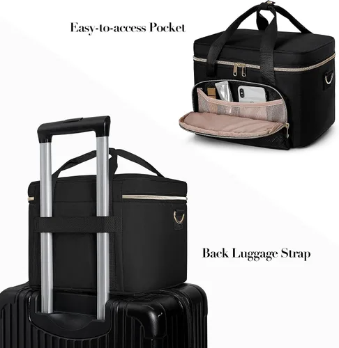 Miniatura 4 de Bolsa de maquillaje de viaje con 2 bolsas y divisores ajustables, estuche organizador de maquillaje grande para mujeres, se adapta a botellas Negro