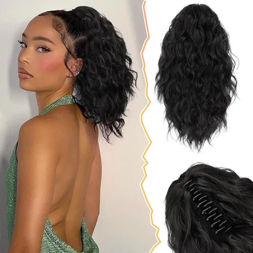 Miniatura 26 de BARSDAR Extensión de cola de caballo negra, extensiones de cabello de cola de caballo con clip de garra de 18 pulgadas para mujer, extensiones