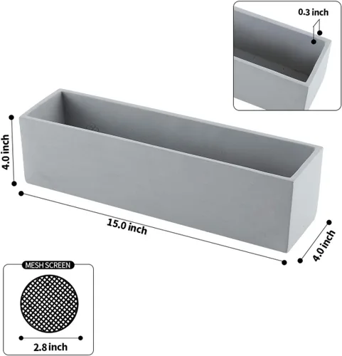 Miniatura 6 de Maceta rectangular de cemento gris de 15 pulgadas para suculentas, caja de alféizar de ventana