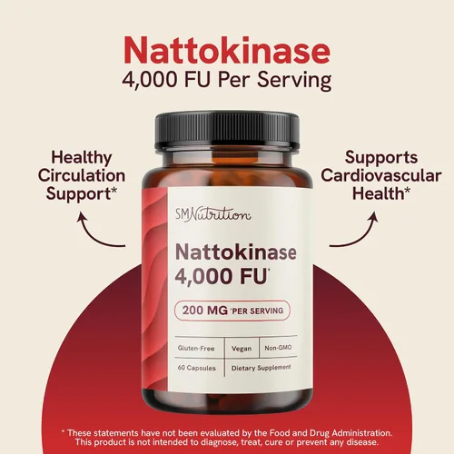 Miniatura 4 de Suplemento de nattoquinasa 4000 FU Apoya la circulación saludable y mantiene los niveles de fibrina Nattokinase 4000 FU por porción Derivado