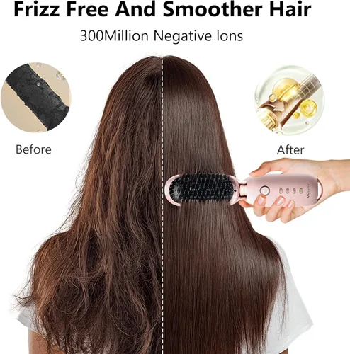 Miniatura 3 de VAGARY Cepillo alisador de cabello inalámbrico, cepillo alisador portátil para viajes, calor rápido de 30 segundos, 3 ajustes de temperatura, 300