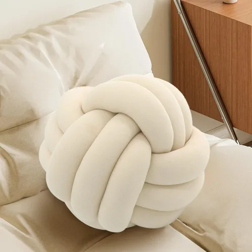 Miniatura 17 de Almohada Bola de Nudo Gris, Almohada Decorativa Hecha a Mano, Cojín Redondo Suave Anudado para Sofá y Dormitorio, Linda Decoración del Hogar