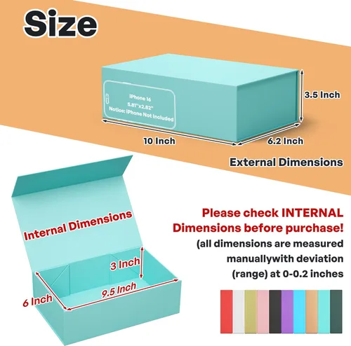 Miniatura 2 de Caja para regalo turquesa, cajas de regalo de 9.5x6x3 pulgadas con tapas, cierre magnético, rectangular, plegable, para caja de propuesta de dama