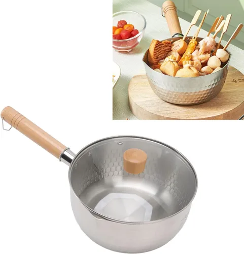 Miniatura 7 de Cacerola japonesa tradicional japonesa antiadherente de 7.9 in de diámetro con tapa, mango de madera, olla de sopa de leche de acero inoxidable