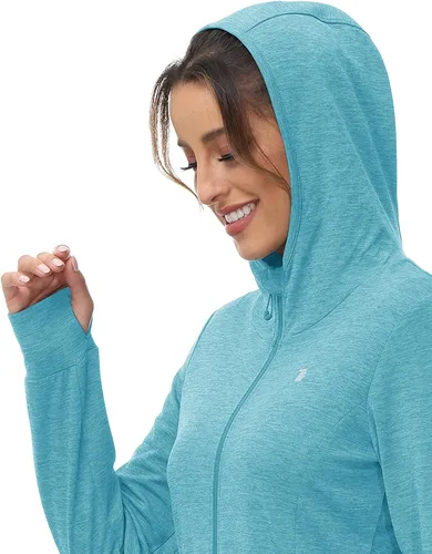 Miniatura 32 de TBMPOY Chaquetas con capucha y protección solar UPF 50+ para mujer, ligeras, de manga larga, para senderismo, exteriores, con cremallera completa