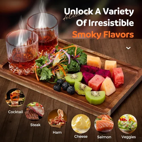 Miniatura 2 de Kit de ahumador de cóctel, kit de ahumador de whisky con antorcha, caja de fumar bebidas, bandeja de alimentos y chips de madera, kit de ahumador