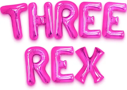 Miniatura 10 de Katchon, Enormes globos dorados de tres Rex – 16 pulgadas Tres decoraciones de cumpleaños Rex para niño Decoraciones de cumpleaños de dinosaurio