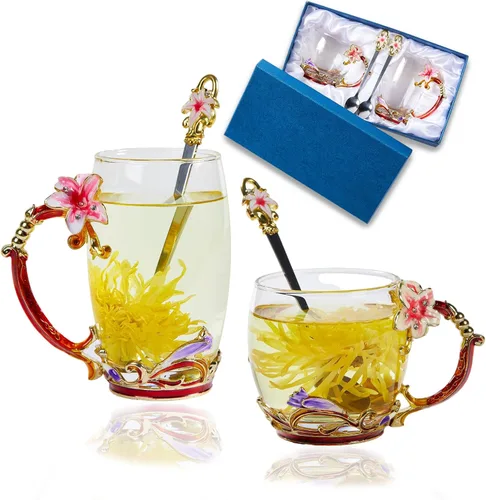 Miniatura 9 de Taza de té de vidrio para café, juego de tazas de té de lujo, cumpleaños, Navidad, día de San Valentín, idea de regalo para amantes del té y Azul
