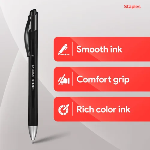 Miniatura 3 de STAPLES Bolígrafos de gel retráctiles, punta media de 0.028 in, tinta negra, paquete de 12 bolígrafos de gel Sonix con clip de bolsillo