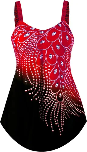 Miniatura 3 de Traje de baño tankini de dos piezas para mujer con pantalones cortos con giro frontal y cuello en V