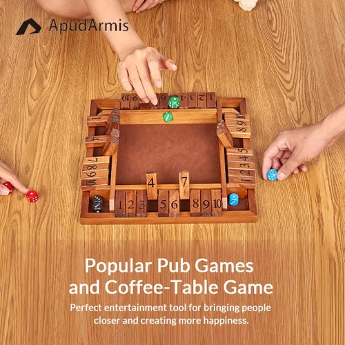 Miniatura 6 de ApudArmis Shut The Box de 4 vías, juego de mesa grande de madera con dados, 4 formas de jugar Shut-The-Box para adolescentes, complemento