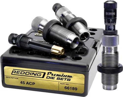 Miniatura 5 de Redding Juego de troqueles prémium para cartuchos de pistola de cuello de botella, troqueles de recarga precisos de alto rendimiento con gran cono