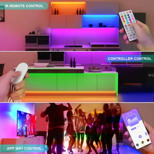Miniatura 5 de Kit de 6 luces WIFI RGBCW para debajo del gabinete, funciona con Alexa, Google Assistant, aplicación y control remoto IR, tira de luz LED que cambia