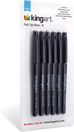 Miniatura 3 de KINGART Studio - Bolígrafos de punta de fieltro, 6 marcadores de tinta negra, punta media de 0.028 in, a base de agua, resistentes a las manchas