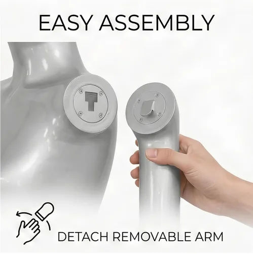 Miniatura 2 de Forma de maniquí femenino de cuerpo completo de plata brillante de 70.8 pulgadas, brazos giratorios desmontables de 360° con base de metal Plateado