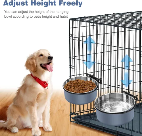 Miniatura 3 de Cuencos para perrera para jaulas, cuencos colgantes para jaulas de perros sin derrame, paquete de 2 cuencos de acero inoxidable para mascotas