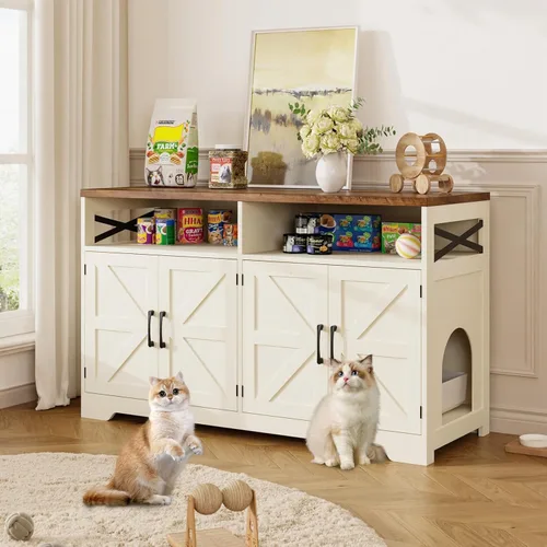 Miniatura 14 de Halitaa - Caja de arena para gatos oculta, mueble con almohadilla para rasguñar, casa de campo para gatos con mesa de baño, negra