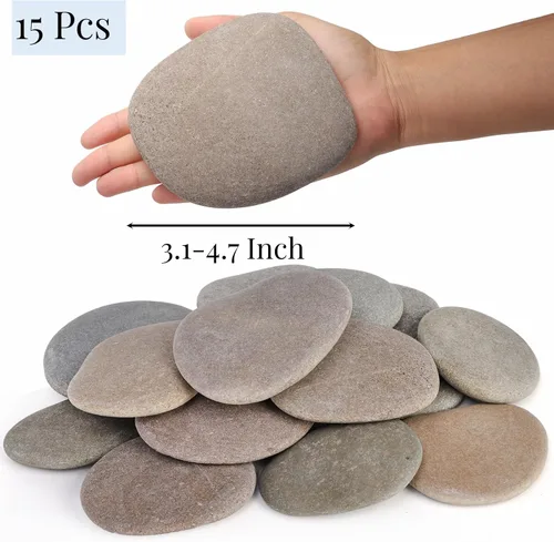Miniatura 2 de Mezchi Paquete de 15 rocas de río planas extra grandes, piedras de pintura lisas de 3.1 a 4.7 pulgadas, kit de pintura de roca para manualidades