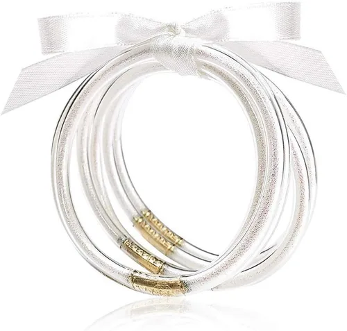 MJartoria - Juego de pulseras de gelatina con purpurina Pulseras de silicona con relleno de gelatina y purpurina para mujeres