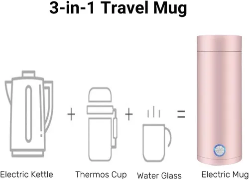 Miniatura 6 de Hervidor de viaje, 13.5 fl oz, pequeño portátil, mini hervidor eléctrico 3 en 1, acero inoxidable 304, grado alimenticio, hervido rápido y apagado