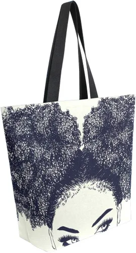 Miniatura 3 de ALAZA Bolso de mano grande de la lona Mujer afroamericana con el bolso del hombro de las compras del pelo rizado