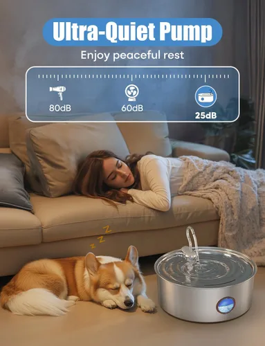Miniatura 5 de subteenmate Fuente de agua para perros grandes, dispensador automático de fuente de acero inoxidable de 8 l/270 onzas, con bomba ultra