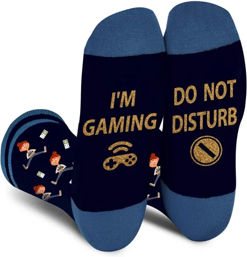 AGRIMONY Calcetines divertidos con texto en inglés «Do Not Disturb Gaming» para hombres, mujeres, adolescentes, niños, Pascua, padres, cumpleaños,