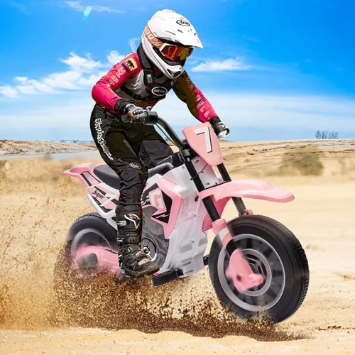 Miniatura 2 de JOYLDIAS Motocicleta de cross para niños, 12V7AH con batería, motocicleta para niños, bicicleta de calle todoterreno con música, ruedas de Rosa