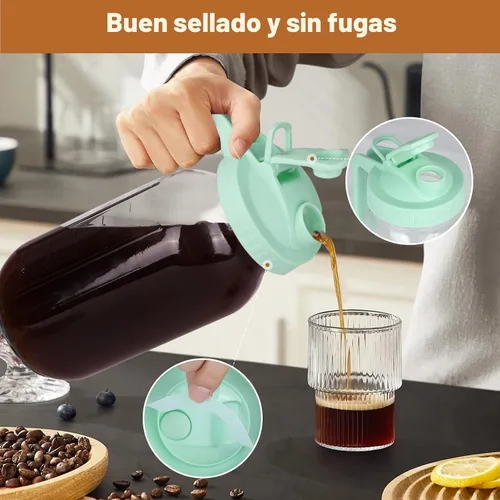 Miniatura 4 de Cafetera de preparación en frío, jarra Mason de boca ancha de 64 oz con filtro de acero inoxidable, tapa con asa y pico vertedor, vidrio resistente