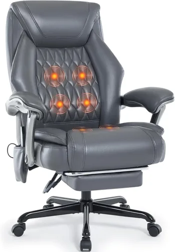 Miniatura 10 de Silla de oficina de masaje con función de calefacción y reposapiés, vibración de 6 puntos, silla de escritorio ergonómica reclinable ejecutiva