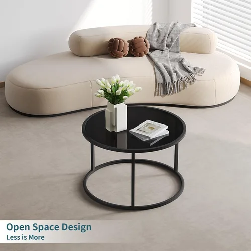 Miniatura 8 de SAYGOER Mesa de centro de cristal negro, mesas de centro redondas pequeñas de 27.6 pulgadas, mesa central moderna de vidrio templado para sala