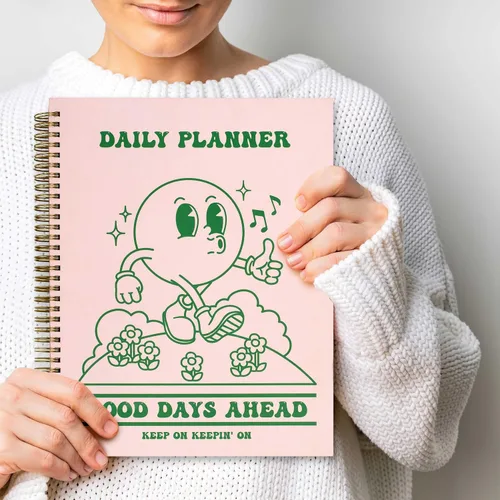 Miniatura 6 de Agenda Linda de Lista de Tareas, Cuaderno Sin Fechas, A4 de Tapa Dura en Espiral Retro, Cuaderno Estético Diario para Estudiantes, Niñas y Rosa Retro