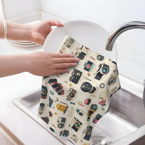 Miniatura 3 de Toallas de cocina – Toallas de cocina retro con estampado de cámara de secado rápido para secado de cocina, toalla de mano suave y absorbente