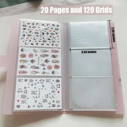 Miniatura 4 de Libro de almacenamiento de calcomanías para arte de uñas, 1 paquete de 120 ranuras, plástico, resistente al agua, diseño de dibujos animados, uso