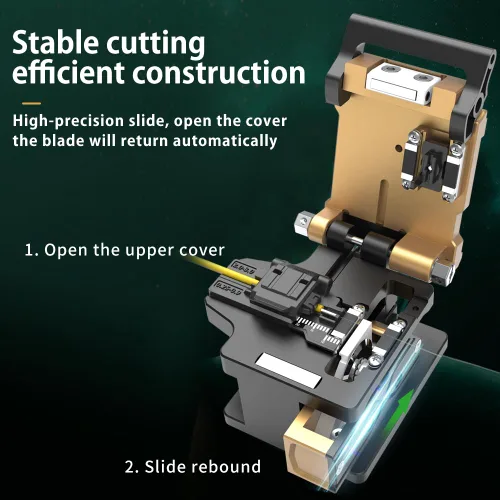 Miniatura 5 de Cortador automático de estabilidad FC-30 de cuchilla de fibra óptica con 48,000 Cleaves Ángulo de cuchilla <0.5 ° Construido en cubo de basura