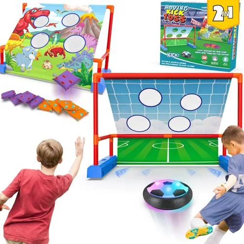 Miniatura 8 de Ocditikl Juegos de lanzamiento de patadas móviles 2 en 1 para niños de 4 a 12 años, pelota de fútbol con luz y lanzamiento de bolsa de frijoles