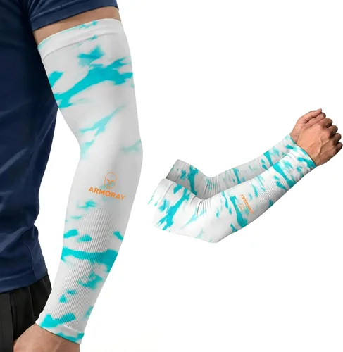 Miniatura 24 de ARMORAY Mangas de brazo para hombres y mujeres, protección solar UV, cubierta de tatuajes, manga deportiva para golf, correr, fútbol verde celestial
