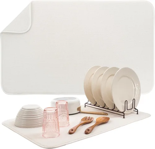 Miniatura 24 de S&T INC. Tapete de microfibra para secado de platos, reversible y absorbente para cocina, de 16 x 18 pulgadas, color negro